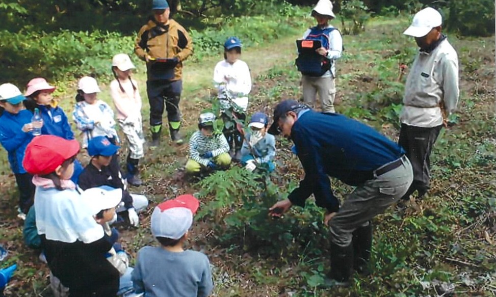 10月3日高床山森林公園内にて昨年植樹したコナラの幼木の手入れ作業